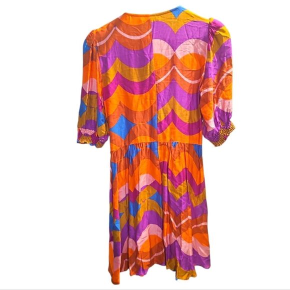 Karlie Multi 70s Button Down Colorful Geometric Patterned Mini Dress Small,NWT - Picture 4 of 10